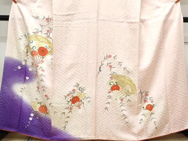 平和屋着物■訪問着　駒刺繍　扇面花文　暈し染め　金彩　正絹　逸品　CABF1894th