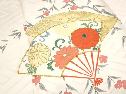 平和屋着物■訪問着　駒刺繍　扇面花文　暈し染め　金彩　正絹　逸品　CABF1894th