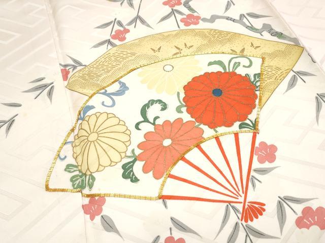 平和屋着物■訪問着　駒刺繍　扇面花文　暈し染め　金彩　正絹　逸品　CABF1894th