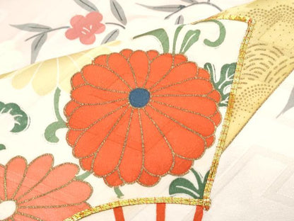 平和屋着物■訪問着　駒刺繍　扇面花文　暈し染め　金彩　正絹　逸品　CABF1894th