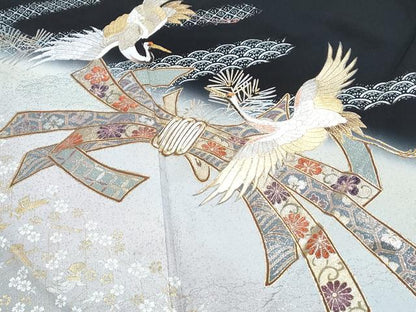 平和屋着物■豪華黒留袖　作家物　束ね熨斗飛鶴文　上村松園の世界　暈し染め　金銀彩　正絹　逸品　CABF1905th