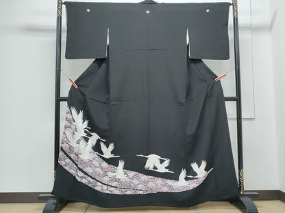 平和屋着物■豪華黒留袖　駒刺繍　飛鶴文　正絹　逸品　CABF1906th
