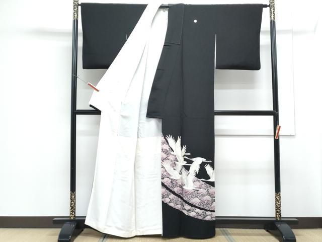 平和屋着物■豪華黒留袖　駒刺繍　飛鶴文　正絹　逸品　CABF1906th
