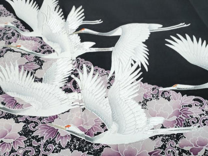 平和屋着物■豪華黒留袖　駒刺繍　飛鶴文　正絹　逸品　CABF1906th