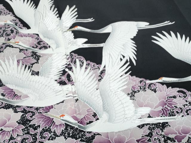 平和屋着物■豪華黒留袖　駒刺繍　飛鶴文　正絹　逸品　CABF1906th
