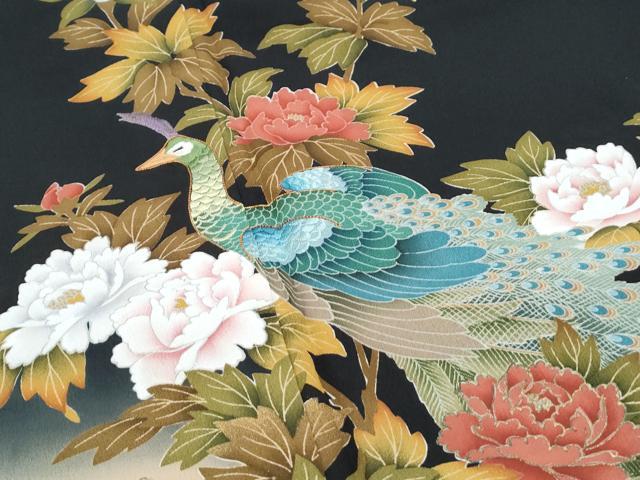 平和屋着物■豪華黒留袖　駒刺繍　孔雀花文　金彩　正絹　逸品　CABF1907th