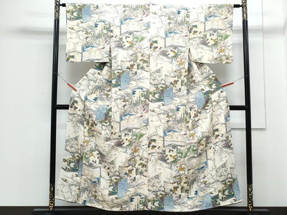 平和屋着物■上質な小紋　屏風草花文　金彩　正絹　逸品　CABF1910th