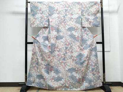 平和屋着物■小紋　切嵌花文　洗える着物　CABF1917th