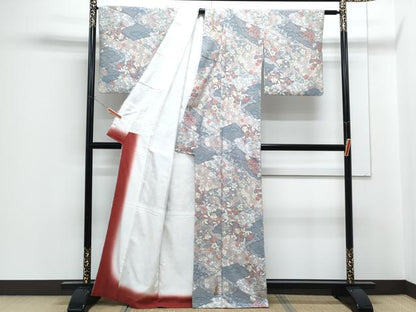 平和屋着物■小紋　切嵌花文　洗える着物　CABF1917th