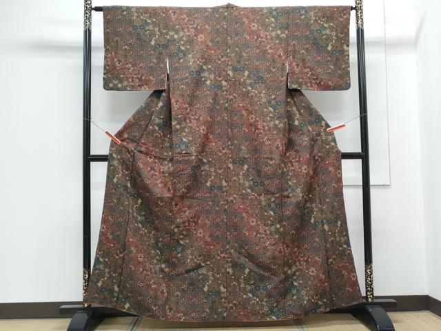 平和屋着物■小紋　切嵌更紗花文　洗える着物　CABF1920th