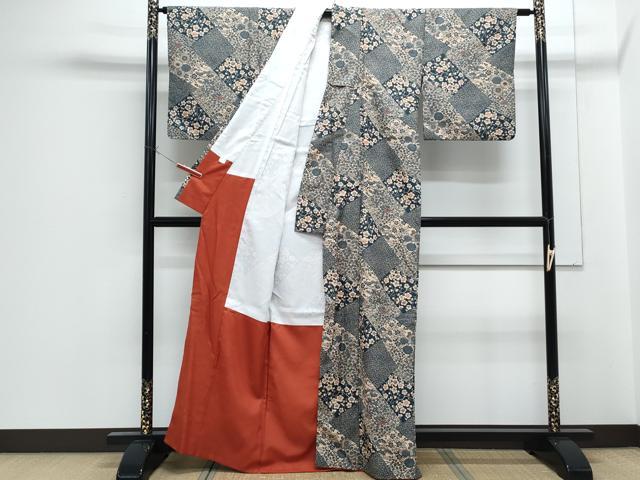 平和屋着物■小紋　色紙重ね花文　洗える着物　CABF1927th