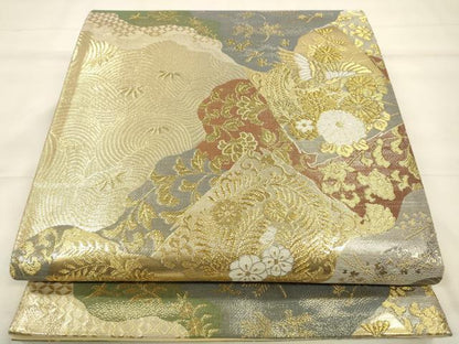 平和屋着物◎六通柄袋帯 吉祥道長文様 金糸 正絹 逸品 CABF2001qe