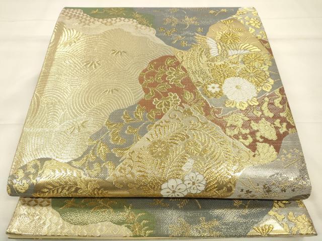 平和屋着物◎六通柄袋帯 吉祥道長文様 金糸 正絹 逸品 CABF2001qe