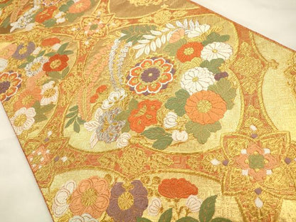 平和屋着物◎佐賀錦 六通柄袋帯 唐織 天井花文 金銀糸 正絹 逸品 CABF2003qe