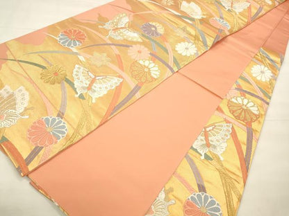 平和屋着物◎六通柄袋帯 唐織 露芝蝶花文 金銀糸 正絹 逸品 CABF2006qe