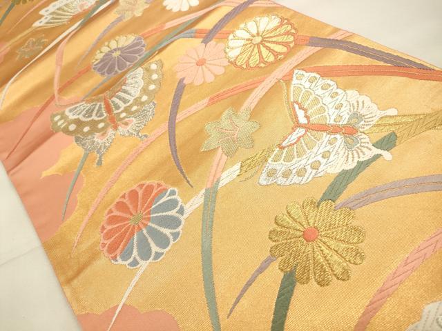 平和屋着物◎六通柄袋帯 唐織 露芝蝶花文 金銀糸 正絹 逸品 CABF2006qe
