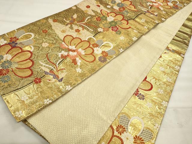 平和屋着物◎佐賀錦 六通柄袋帯 唐織 花鳥文 金糸 正絹 逸品 CABF2011qe