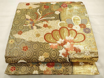 平和屋着物◎佐賀錦 六通柄袋帯 唐織 花鳥文 金糸 正絹 逸品 CABF2011qe