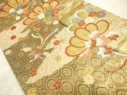 平和屋着物◎佐賀錦 六通柄袋帯 唐織 花鳥文 金糸 正絹 逸品 CABF2011qe