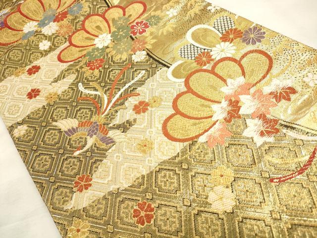 平和屋着物◎佐賀錦 六通柄袋帯 唐織 花鳥文 金糸 正絹 逸品 CABF2011qe
