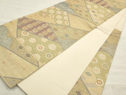 平和屋着物◎六通柄袋帯 唐織 切嵌吉祥文 金糸 正絹 逸品 CABF2014qe