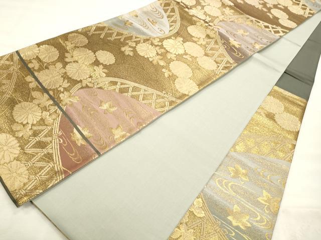 平和屋着物◎六通柄袋帯　流水籬花文　金糸　正絹　逸品　CABF2019qe
