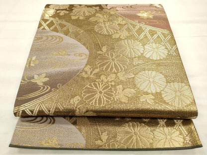 平和屋着物◎六通柄袋帯　流水籬花文　金糸　正絹　逸品　CABF2019qe