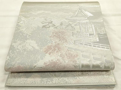 平和屋着物◎六通柄袋帯 風景文 銀糸 正絹 逸品 CABF2020qe
