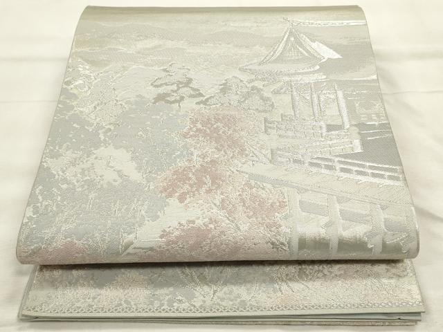 平和屋着物◎六通柄袋帯 風景文 銀糸 正絹 逸品 CABF2020qe
