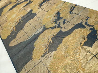 平和屋着物◎六通柄袋帯　雲取り枝松文　金糸　正絹　逸品　CABF2061qe