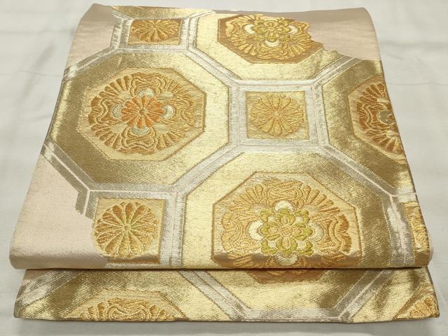平和屋着物◎六通柄袋帯　蜀江花文　金糸　正絹　逸品　CABF2062qe