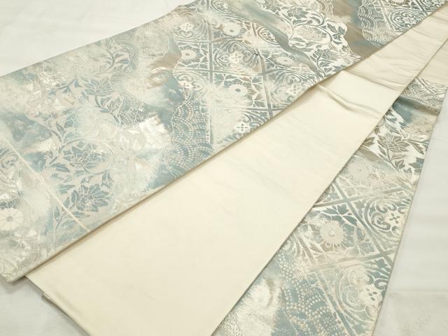 平和屋着物◎六通柄袋帯 花唐草文 銀糸 正絹 逸品 CABF2063qe