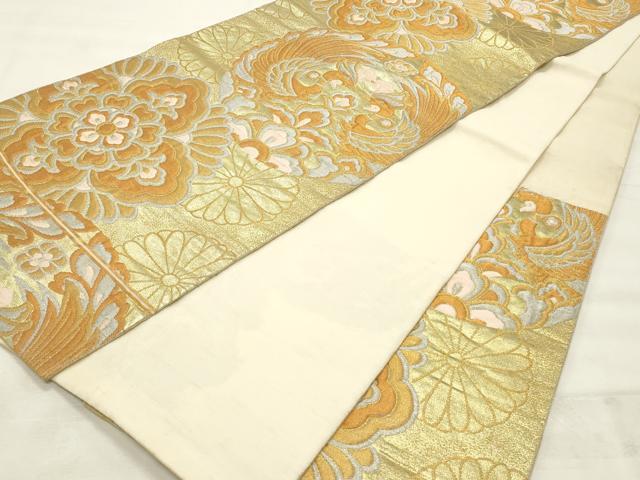 平和屋着物●六通柄　京本袋帯　花鳥丸文　金銀糸　正絹　逸品　DABE1174op 平和屋着物◎六通柄袋帯 唐織 花鳥丸文 黒地 金銀糸 正絹 逸品
