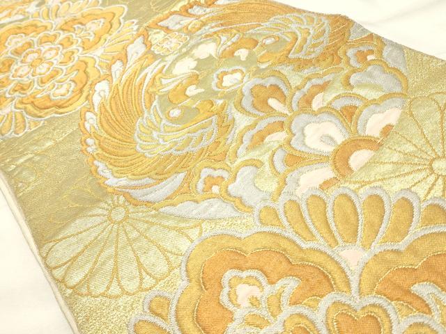 平和屋着物●六通柄　京本袋帯　花鳥丸文　金銀糸　正絹　逸品　DABE1174op 平和屋着物◎六通柄袋帯 唐織 花鳥丸文 黒地 金銀糸 正絹 逸品