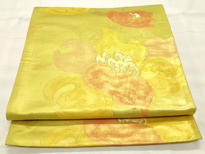平和屋着物◎六通柄袋帯　草花文　金糸　正絹　逸品　CABF2067qe
