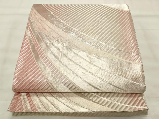 平和屋着物◎全通柄袋帯　斜線文　銀糸　正絹　逸品　CABF2068qe