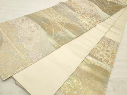 平和屋着物◎六通柄袋帯　作家物　賛美箔　遠山花唐草文　金糸　正絹　逸品　CABF2069qe