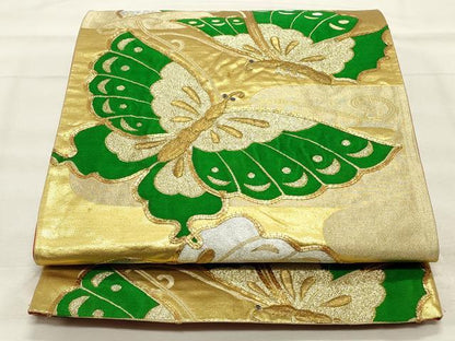 平和屋着物◎六通柄袋帯　駒刺繍　舞蝶文　金銀糸　正絹　逸品　CABF2071qe
