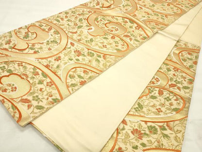 平和屋着物◎六通柄袋帯　花唐草文　金糸　正絹　逸品　CABF2073qe