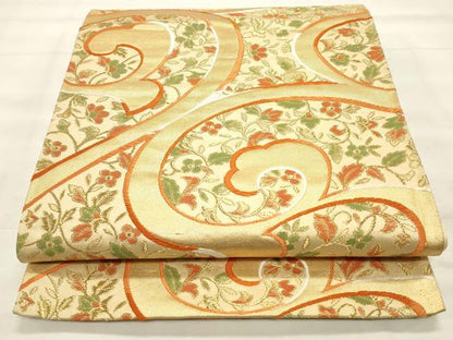 平和屋着物◎六通柄袋帯　花唐草文　金糸　正絹　逸品　CABF2073qe