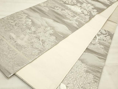 平和屋着物◎六通柄袋帯　風景文　プラチナ箔　正絹　逸品　CABF2076qe