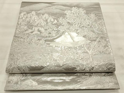 平和屋着物◎六通柄袋帯　風景文　プラチナ箔　正絹　逸品　CABF2076qe