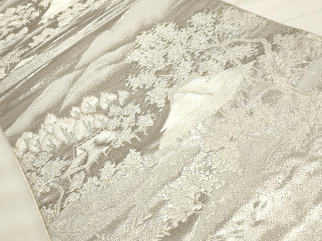 平和屋着物◎六通柄袋帯　風景文　プラチナ箔　正絹　逸品　CABF2076qe