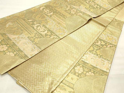 平和屋着物◎佐賀錦　六通柄袋帯　花鳥唐草文　金糸　正絹　逸品　CABF2079qe