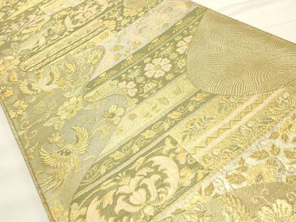 平和屋着物◎佐賀錦　六通柄袋帯　花鳥唐草文　金糸　正絹　逸品　CABF2079qe
