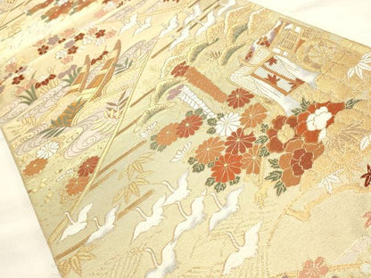 平和屋着物◎六通柄袋帯　唐織　風景花鳥文　金糸　正絹　逸品　CABF2080qe