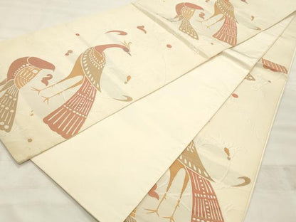 平和屋着物◎六通柄袋帯　ふくれ織　尾長鳥唐草文　正絹　逸品　CABF2081qe