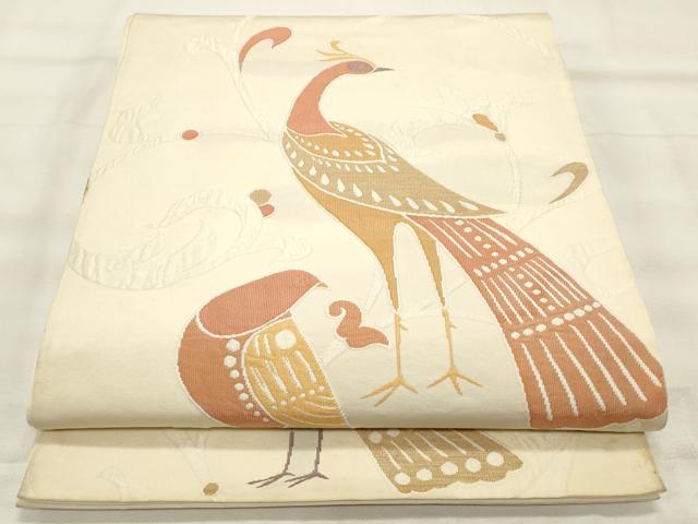 平和屋着物◎六通柄袋帯　ふくれ織　尾長鳥唐草文　正絹　逸品　CABF2081qe