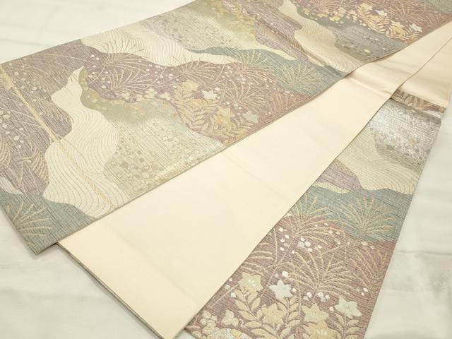 平和屋着物◎六通柄袋帯　流水草花文　金糸　正絹　逸品　CABF2083qe