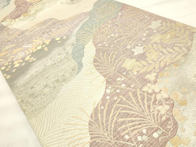 平和屋着物◎六通柄袋帯　流水草花文　金糸　正絹　逸品　CABF2083qe